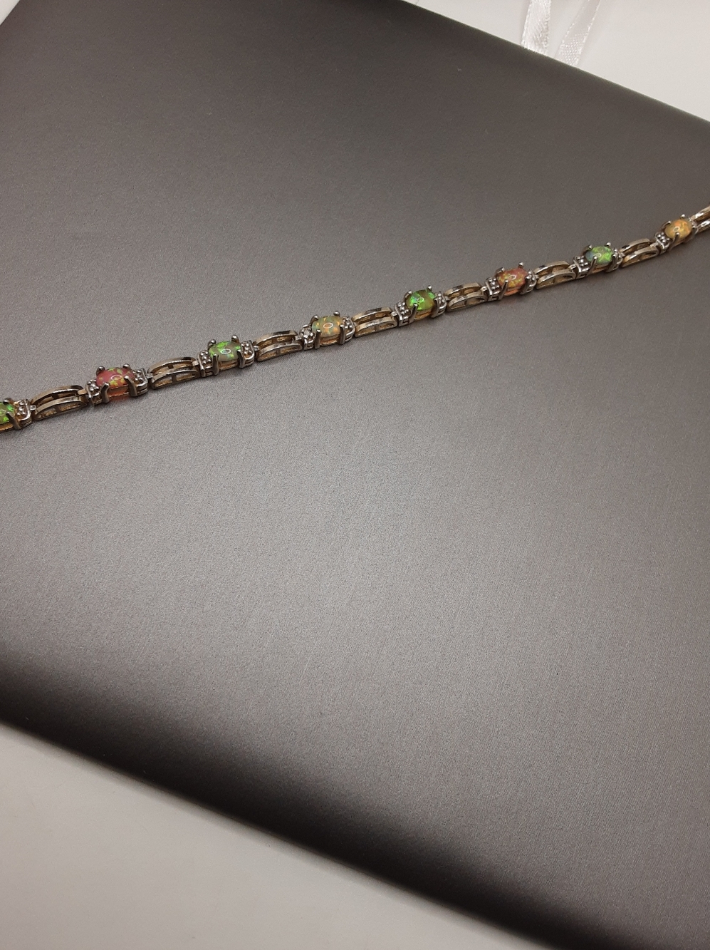 Vintage Fire Opal Sterling Silver Tennis Bracelet - Picture 14 of 16